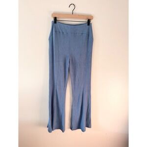 Area Stars Blue Ribbed Knit Flare Leg Pants High Rise Sustainable NWT Size L